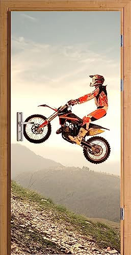 HUBDECO Türwandbild - Selbstklebende Türaufkleber - Wandbilder Aufkleber - Fantasi, Kunst, Leinwand Tapete - Türaufkleber - für Türen, Möbel, Schränke, Spiegel - 88x200cm - Motocross von HUBDECO