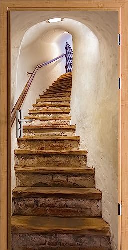 HUBDECO Türwandbild - Selbstklebende Türaufkleber - Wandbilder Aufkleber - Fantasi, Kunst, Leinwand Tapete - Türaufkleber - für Türen, Möbel, Schränke, Spiegel - 88x200cm - Treppe 1 von HUBDECO