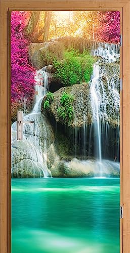 HUBDECO Türwandbild - Selbstklebende Türaufkleber - Wandbilder Aufkleber - Fantasi, Kunst, Leinwand Tapete - Türaufkleber - für Türen, Möbel, Schränke, Spiegel - 95x205cm - Wasserfall von HUBDECO