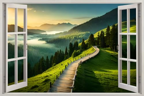 HUBDECO - Wandtattoo - Wanddeko - Selbstklebende Folie - Fototapete - Wandsticker - Fototapete 3d Effekt - Selbstklebende Tapete - Fenster & Bergen Motiv - Berge, Pfad, Natur, Wald - 150x100cm HUBDECO - Wandtattoo - Wanddeko - Selbstklebende Folie - Fototapete - Wandsticker - Fototapete 3d Effekt - Selbstklebende Tapete - Fenster & Bergen Motiv - Berge, Pfad, Natur, Wald - 150x100cm von HUBDECO