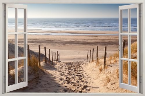 HUBDECO - Wandtattoo - Wanddeko - Selbstklebende Folie - Wandsticker - Fototapete 3d Effekt - Selbstklebende Tapete - Fenster & Meer Motiv - Meer Strand Blick - 120x80cm HUBDECO - Wandtattoo - Wanddeko - Selbstklebende Folie - Wandsticker - Fototapete 3d Effekt - Selbstklebende Tapete - Fenster & Meer Motiv - Meer Strand Blick - 120x80cm von HUBDECO