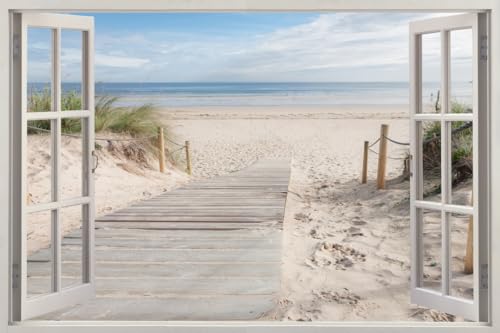 HUBDECO - Wandtattoo - Wanddeko - Selbstklebende Folie - Wandsticker - Fototapete 3d Effekt - Selbstklebende Tapete - Fenster & Meer Motiv - Strand Meer Sand - 90x60cm HUBDECO - Wandtattoo - Wanddeko - Selbstklebende Folie - Wandsticker - Fototapete 3d Effekt - Selbstklebende Tapete - Fenster & Meer Motiv - Strand Meer Sand - 90x60cm von HUBDECO