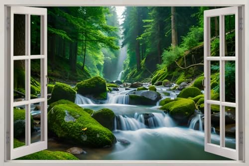 HUBDECO - Wandtattoo - Wanddeko - Selbstklebende Folie - Wandsticker - Fototapete 3d Effekt - Selbstklebende Tapete - Fenster & Natur Motiv - Wasserfall dunkler Wald - 90x60cm HUBDECO - Wandtattoo - Wanddeko - Selbstklebende Folie - Wandsticker - Fototapete 3d Effekt - Selbstklebende Tapete - Fenster & Natur Motiv - Wasserfall dunkler Wald - 90x60cm von HUBDECO