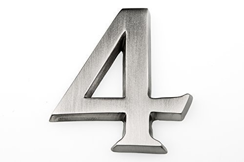 HUBER Hausnummer 4 aus Aluminium 10 cm I Hausnummern für Haus & Tür - Hausnummernschilder in edlem Aluminium 3D Design, House number, eloxiert von HUBER
