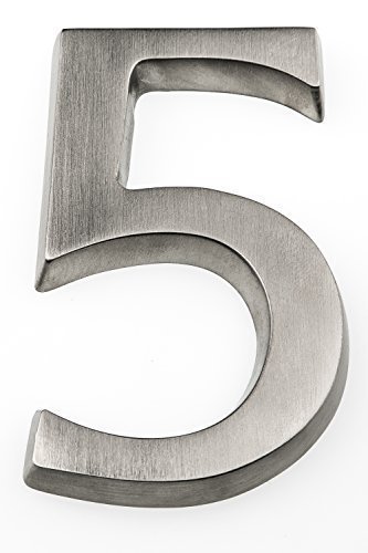 HUBER Hausnummer 5 aus Aluminium 10 cm I Hausnummern für Haus & Tür - Hausnummernschilder in edlem Aluminium 3D Design, House number, eloxiert von HUBER