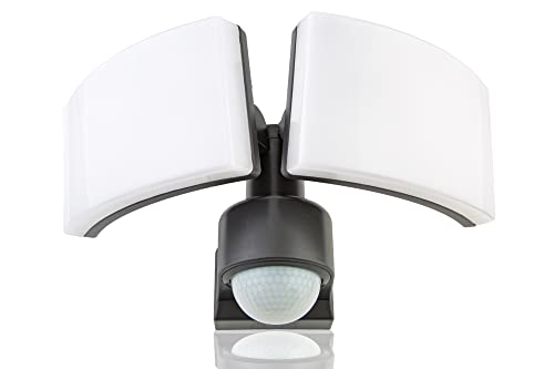 HUBER LED Strahler mit Bewegungsmelder 360° 2 x 20W, 4400lm - 3 Sensoren, Matrixlinsen und Bereichsbegrenzung, Wand und Eckmontage, IP65, anthrazit von HUBER
