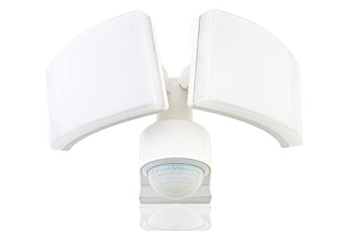 HUBER LED Strahler mit Bewegungsmelder 360° 2 x 20W, 4400lm - 3 Sensoren, Matrixlinsen und Bereichsbegrenzung, Wand und Eckmontage, IP65, weiß von HUBER