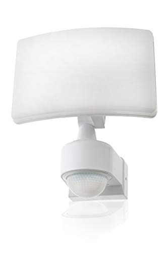 HUBER LED Strahler mit Bewegungsmelder 360° 20W, 1800lm - sehr sensibel durch 3 Sensoren und Matrixlinsen, inkl Unterkriechschutz und Bereichsbegrenzung, Wand und Eckmontage, IP65, weiß von HUBER