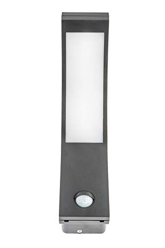 HUBER LED Wandlampe mit Bewegungsmelder 140° 10W, 1600lm - IP54 geschützte LED Außenleuchte mit Bewegungssensor I Wandleuchte innen, bogenförmig, anthrazit von HUBER