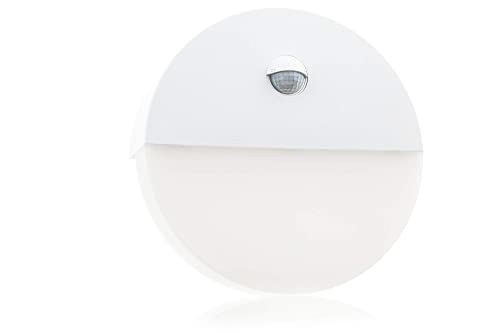 HUBER LED Wandlampe mit Bewegungsmelder 140° 10W, 600lm I IP54 geschützte LED Außenleuchte mit Bewegungssensor I Wandleuchte innen, rund, weiß von HUBER