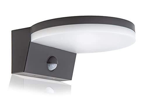 HUBER LED Wandlampe mit Bewegungsmelder 140° 15W, 2300lm I IP54 geschützte LED Außenleuchte mit Bewegungssensor I Wandleuchte innen, Disk, anthrazit von HUBER