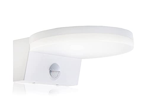 HUBER LED Wandlampe mit Bewegungsmelder 140° 15W, 2300lm I IP54 geschützte LED Außenleuchte mit Bewegungssensor I Wandleuchte innen, Disk, weiß von HUBER