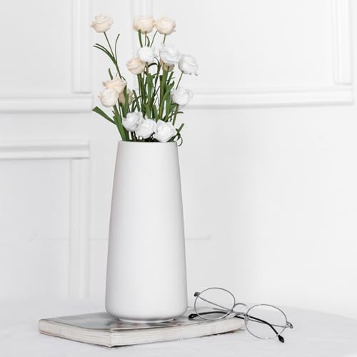 Keramikvase - 25cm Blumenvase Weiß, Minimalistischer Modernes Pampasgras Vase, Bauernhaus Tischregal Boho Deko, passend für Wohnzimmer, Schlafzimmer, Küche, Bürotisch Keramikvase - 25cm Blumenvase Weiß, Minimalistischer Modernes Pampasgras Vase, Bauernhaus Tischregal Boho Deko, passend für Wohnzimmer, Schlafzimmer, Küche, Bürotisch von HUBUISH