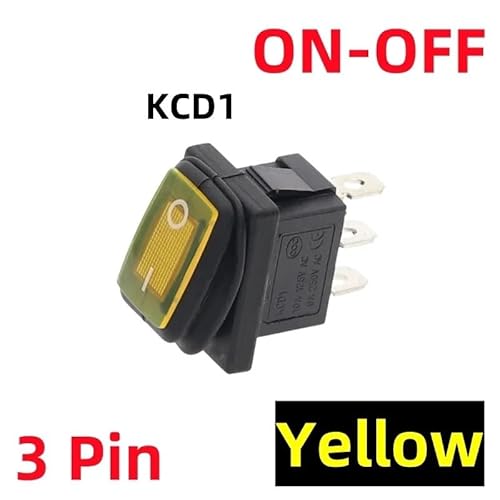 1 STÜCKE KCD1 Wasserdichter Schalter 10A/250 V IP67 3PIN 12 V/220 V LED-Tastenschalter Wippschalter Boottyp Schalter EIN-AUS EIN-EIN(Yellow,12-24V (ON-OFF)) von HUBXHEIY