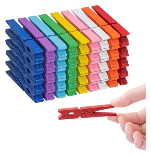 HUDFVIOI Wäscheklammern Für Die Wäscheleine Wäscheklammern aus Holz, Mehrzweck-Kleiderklammern in bunten Farben, Holzklammern for Kunst Für den Heimgebrauch geeignet(30pcs 7.2X1.0X1.2) von HUDFVIOI