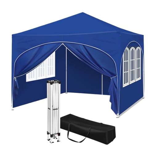 Pop-up-Pavillon Faltpavillon mit Seitenwänden höhenverstellbar Partyzelt wasserabweisender Schutz for Garten Camping Picknick(Blue) von HUDFVIOI