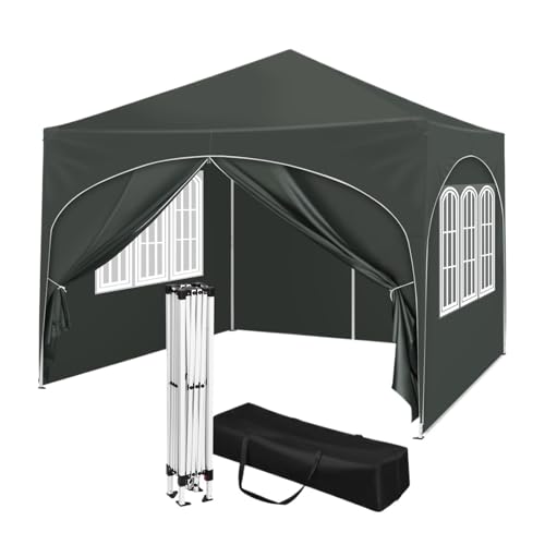 Pop-up-Pavillon Faltpavillon mit Seitenwänden höhenverstellbar Partyzelt wasserabweisender Schutz for Garten Camping Picknick(Grey) von HUDFVIOI