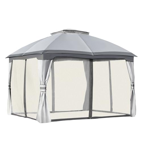 Pop-up-Pavillon Metallpavillon, Überdachung, Partyzelt, Gartenterrasse, Unterstand mit Netzseitenwänden und doppelstöckigem Dach von HUDFVIOI