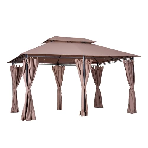 Pop-up-Pavillon Outsunny Gartenpavillon, Doppeldach-Überdachung for den Außenbereich mit Vorhängen, Solider Stahlrahmen(Brown) von HUDFVIOI