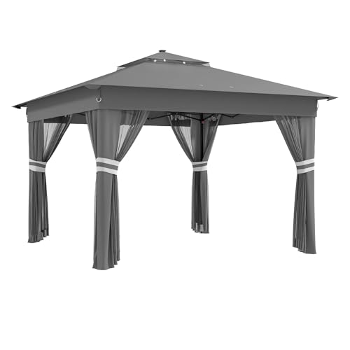 Pop-up-Pavillon Pop-Up-Pavillon mit Seitenwänden, solarbetriebenen Lichtern, Netz, Rolltasche, 4 Gewichtstaschen, Festzelt(Brown) von HUDFVIOI