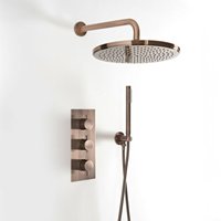 Amara - Modernes thermostatisches 2-Wege Duschventil mit 300mm rundem Wand-Duschkopf und Handbrause mit Schlauch - gebürstetes Kupfer - Hudson Reed von HUDSON REED