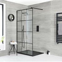 Barq - Walk-In Duschwand mit Gittermuster&44 Stützarm und 1200mm x 800mm Duschwanne in Anthrazit mit Schiefer-Effekt - Schwarz - Hudson Reed Barq - Walk-In Duschwand mit Gittermuster&44 Stützarm und 1200mm x 800mm Duschwanne in Anthrazit mit Schiefer-Effekt - Schwarz - Hudson Reed von HUDSON REED