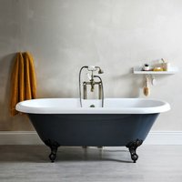 Elton - Traditionelle Doppelseitige Freistehende Badewanne in Steingrau mit Füßen in Schwarz - 1795mm x 785mm - Hudson Reed von HUDSON REED