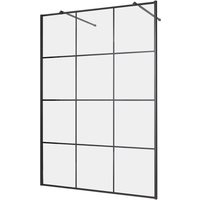 Hudson Reed Barq - 1200mm umkehrbare Walk-In Duschwand mit schwarzem Profil&44 Stützarm und Gittermuster von HUDSON REED