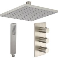 Hudson Reed Harting - Thermostatarmatur&44 200mm x 200mm quadratischer Kopf und Handbrause in Gebürstetem Nickel von HUDSON REED