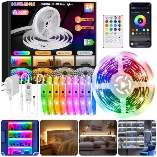 15M Outdoor RGBWW+IC LED Streifen, IP67 Wasserdicht Dimmbar Dreamcolor+3000K-6500K Warmweiß Naturweiß Kaltweiß LED Strip mit Fernbedienung & APP, 24V Musik Sync LED Lichtband für Courtyard Garden Dach 15M Outdoor RGBWW+IC LED Streifen, IP67 Wasserdicht Dimmbar Dreamcolor+3000K-6500K Warmweiß Naturweiß Kaltweiß LED Strip mit Fernbedienung & APP, 24V Musik Sync LED Lichtband für Courtyard Garden Dach von HUEMIHUI