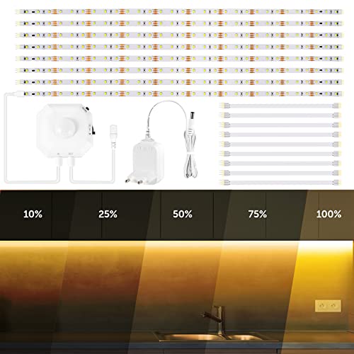 HUEMIHUI LED Strip Warmweiß 4M, 8PcsX 50cm Dimmbar LED Streifen mit Bewegungssensor, Flexibel 12V DIY Lichtband, Selbstklebend Multifunktionales Nachtlicht für Küche,Treppen, Schlafzimmer von HUEMIHUI