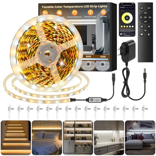 LED Streifen 15M, Dimmbar 2700K-6500K Warmweiß-KaltesWeiß LED Strip mit RF Fernbedienung & APP, Superhell 900LEDs 24V LED Strip Light Set,Selbstklebend DIY Flexibel Lichtleiste für Party Heim Deko von HUEMIHUI