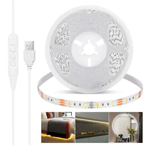 LED Streifen 5M Dimmbar 2800K-6500K Warmweiß Neutralweiß Kaltweiß, 3 Farbtemperaturen Selbstklebend LED Lichtband, Flexibel Zuschneidbare DIY Streifen für Decken,Schränke,Kleiderschränke,Treppen LED Streifen 5M Dimmbar 2800K-6500K Warmweiß Neutralweiß Kaltweiß, 3 Farbtemperaturen Selbstklebend LED Lichtband, Flexibel Zuschneidbare DIY Streifen für Decken,Schränke,Kleiderschränke,Treppen von HUEMIHUI