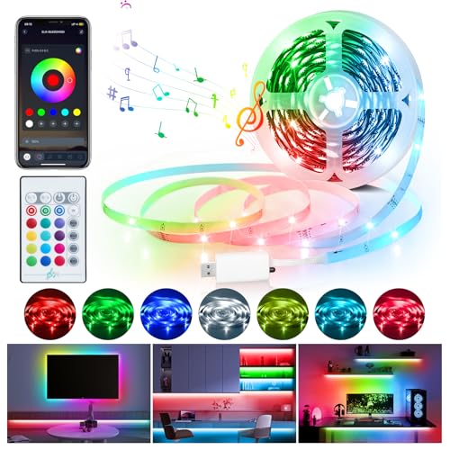 LED Strip 10 m, dimmbare 5050 RGB LED Streifen mit IR Fernbedienung und App-Steuerung, Musik sync, Farbwechsel, TV LED Hintergrundbeleuchtung, USB-selbstklebendes LED Lichterset für Heim-TV, PC-Monito von HUEMIHUI