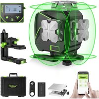 Huepar 16 Linien-selbstnivellierendes Laserniveau 4 x 360 ° mit LCD-Bildschirm, 4D Bluetooth Grüner Strahl Laserwerkzeug, Horizontal/Vertikal Laser von HUEPAR