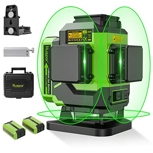 Huepar 3 x 360 Kreuzlinienlaser Grün 3D Grad Linienlaser Selbstnivellierend und Ausrichtung Fliesenboden Laserwerkzeug, 2 Li-Ionen-Batterien mit Typ-C-Ladeanschluss und magnetischer Halterung LS03DG von Huepar