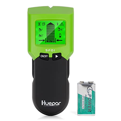 Huepar Balkensucher 5 in 1 Multifunktion-Elektronik-Sensor-Wandscanner mit LCD-Display, Balkensucher Mittelfindung & Tonwarnung für die Mitte und Kante von Holz AC-Draht-Metallbolzen-Erkennung – SF01 von Huepar