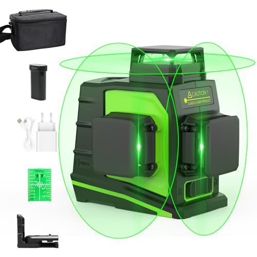 Huepar 3 x 360 Kreuzlinienlaser Grün, 360 Grad 3D Linienlaser Umschaltbare Selbstnivellierenden Laser Level mit Pulsfunktion, USB-Ladeanschluss, inkl. Lithiumbatterie und Magnethalterung - GF360G von Huepar