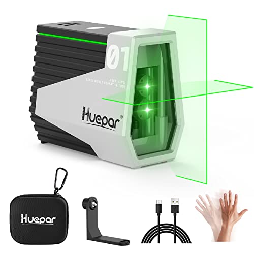 Huepar Laser Nivellier Selbstnivellierend Grüne Kreuzlinien-Laser Wiederaufladbare Laser Nivelliergerät mit Bewegungssensor und Pulsmodus -Winken Sie Ihre Hand, um Laserlinien zu wechseln-E011G von Huepar