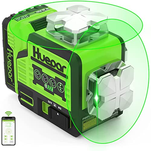 Huepar Lasernivellier Selbstnivellierend 2x360° Outdoor Bluetooth Grüne Kreuzlinien für Konstruktion und Bild mit Pulsmodus, 360° Horizontale und Vertikale Linien -Lithium-Ionen-Akku - P02CG von Huepar