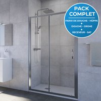 Duschset Schiebetür 120cm + Grohe Duschsäule mit Thermostatmischer + Satalek Duschwanne 120x80cm, Weiß - Hüppe von HÜPPE