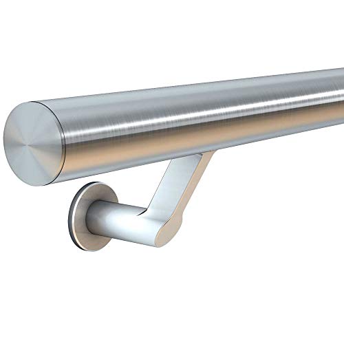 HUERO Edelstahl Handlauf | 3,4 m Länge (Rohr 2-tlg.) | V2A | Handlaufträger diagonal von HUERO