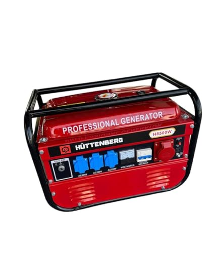 Hüttenberg Professional Generator H8500W, 6,5 PS Benzinmotor, 220V Stromerzeuger mit Voltmeter und Schutzschalter, Notstromerzeuger Generator Stromgenerator Aggregat, Rot von HÜTTENBERG