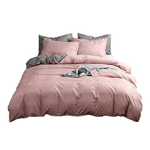 Strukturierter Einfarbiger Bettbezug - Einfarbig Mikrofaser Bettwäsche-Sets 135 x 200 mit 80x80 cm Kissenbezug, Duvet Cover für Einzelbett mit Reißverschluss Rosa von HUEZOE