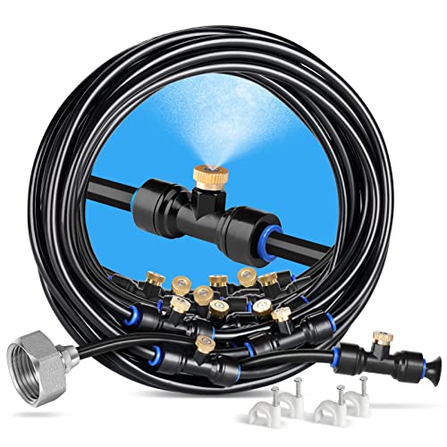 HUFACAI Zerstäubersystem – 23 m – Rampe + 34 Sprühdüsen aus Messing + ein Adapter aus Messing (1,9 cm) – Zerstäuber für Terrasse, Garten, Gewächshaus, Wasserpark von HUFACAI