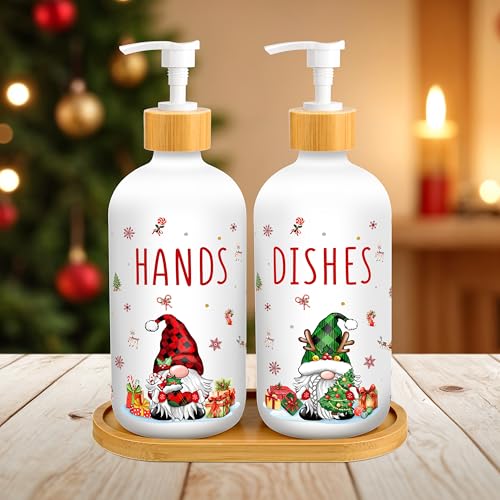 Weihnachtsseifenspender, Zwerg, Glas, Seifenbehälter mit Pumpe und Tablett, nachfüllbar, für Urlaub, Weihnachten, Zuhause, Küche, Badezimmer, Arbeitsplatte, Dekoration von HUFAND