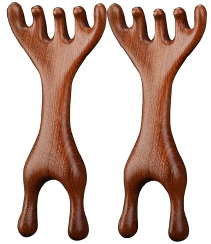 Goldener Sandelholz-Massagekamm, Fünf-Berührungs-Therapiekamm, Massagebürste, Meridiane, Guas Sha-Werkzeuge, Multifunktionale Hand-Kopfkämme For Kopf, Gesicht, Augen, Nase, Kiefer, Nacken(2pcs) von HUFENYU