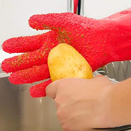 HUFFA Geschälte Kartoffelhandschuhe Küchengemüse Kratzen von Fischschuppen Reinigungshandschuhe rutschfeste Silikonhandschuhe Küchenwerkzeugzubehör (Color : Red Left) von HUFFA