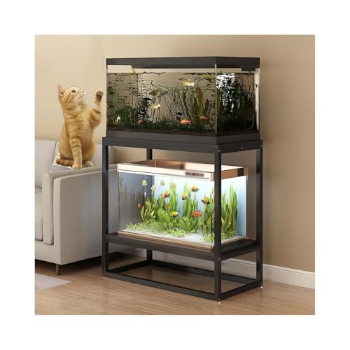 HUFIREHU Aquarium Unterschrank AquariumstäNder Aquarienunterschrank Terrarium FischtankstäNder Mit Ablage AquariumstäNder Mit Stauraum 3 Etagen Starke TragfäHigkeit(Black,90*40cm) von HUFIREHU