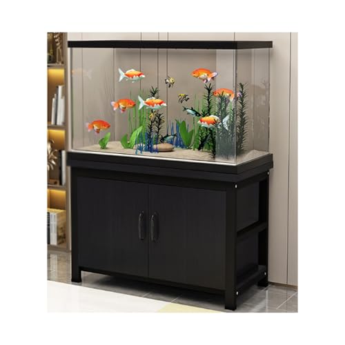 HUFIREHU Aquarium Unterschrank AquariumstäNder Aquarienunterschrank Terrarium WeißEr Aquariumschrank Aus Holz FischtankstäNder Mit Ablage Starke TragfäHigkeit(Black,80*45cm) von HUFIREHU